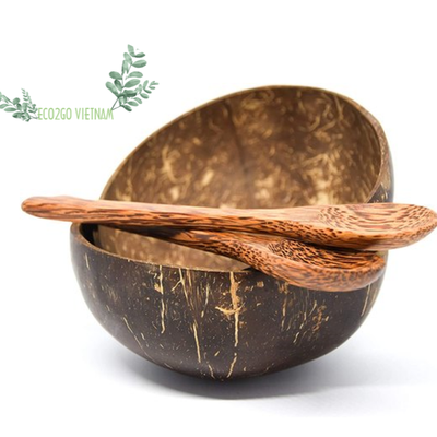 Natural and Organic Coconut Shell Bowl With Spoon Set Engrave Laser Logo Made in Vietnam